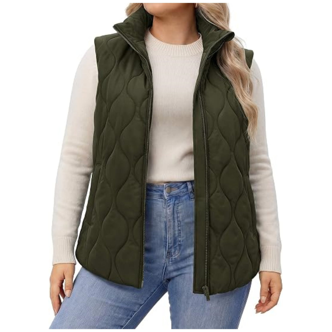 Ladies quilted vest with high collar, figure-flattering silhouette and side pockets Mune Fashion