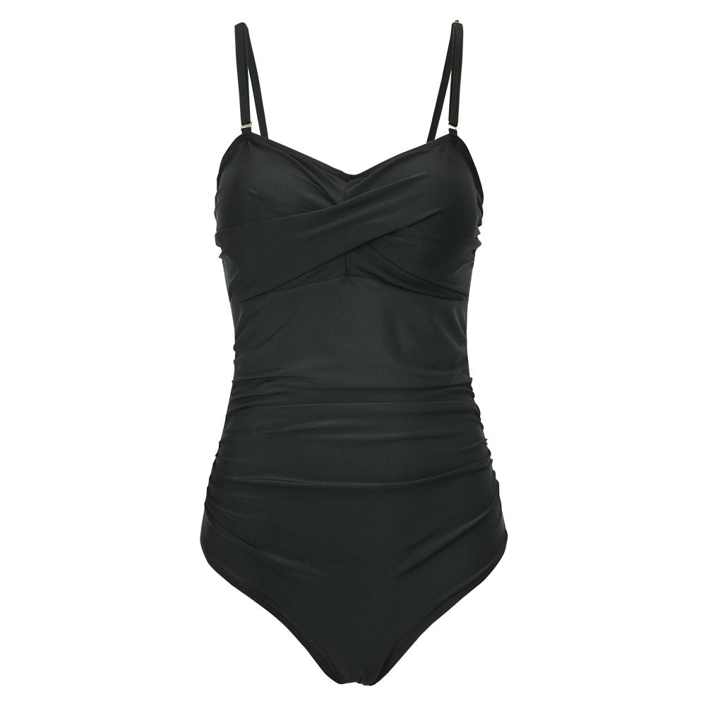 Women One-Piece Wrap Swimsuit with Striped Pattern Mune Fashion