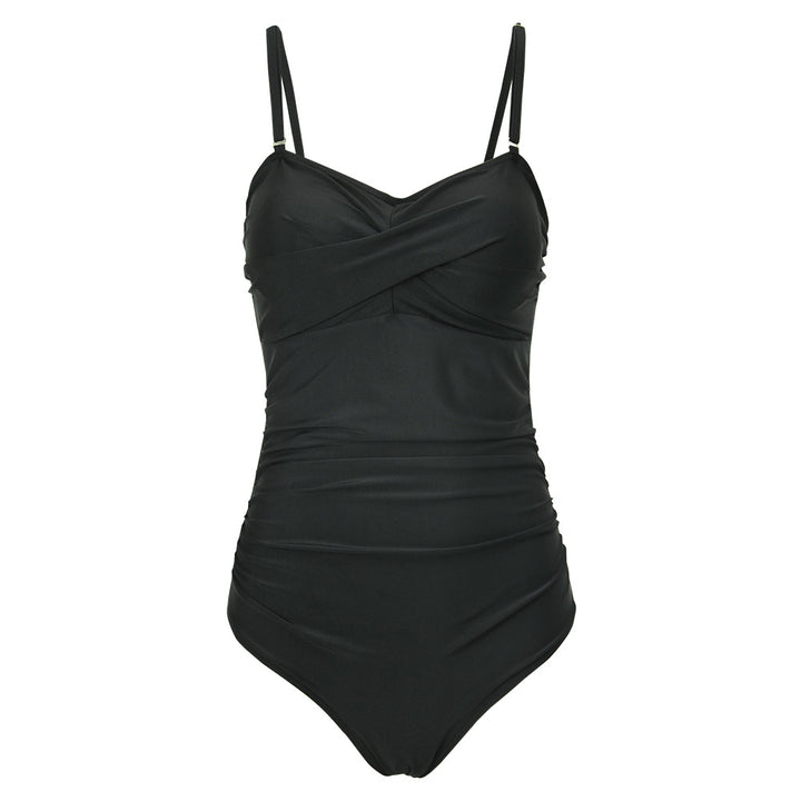 Women One-Piece Wrap Swimsuit with Striped Pattern Mune Fashion