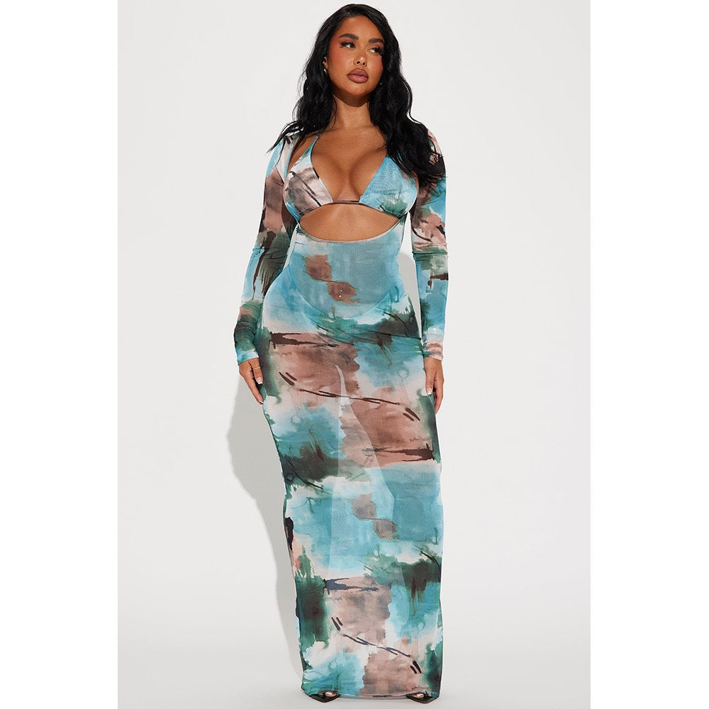Women Elegant Maxi Dress with Modern Animal Print Mune Fashion