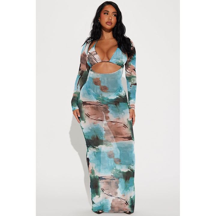 Women Elegant Maxi Dress with Modern Animal Print Mune Fashion