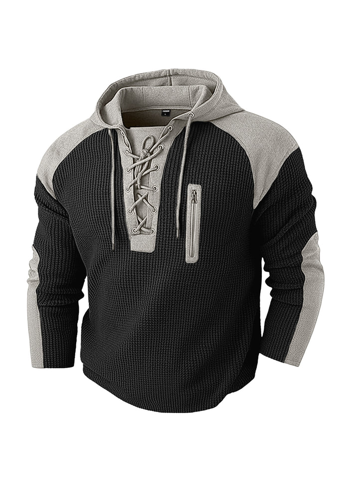Men's hoodie with lacing trim and vertical zipper chest pocket Mune Fashion