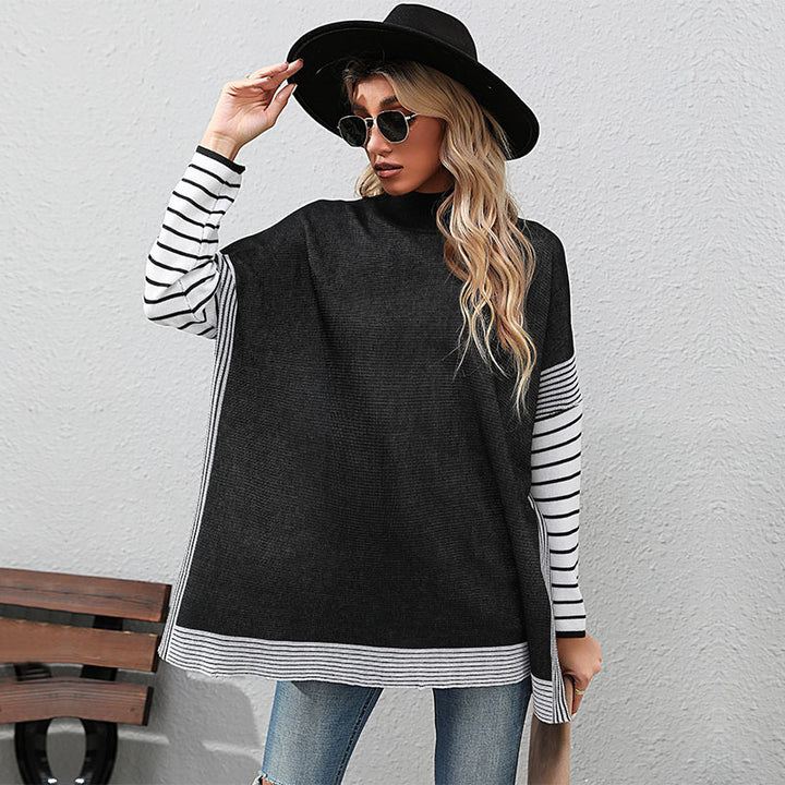 Women's Casual Sweater with Striped Sleeves Mune Fashion