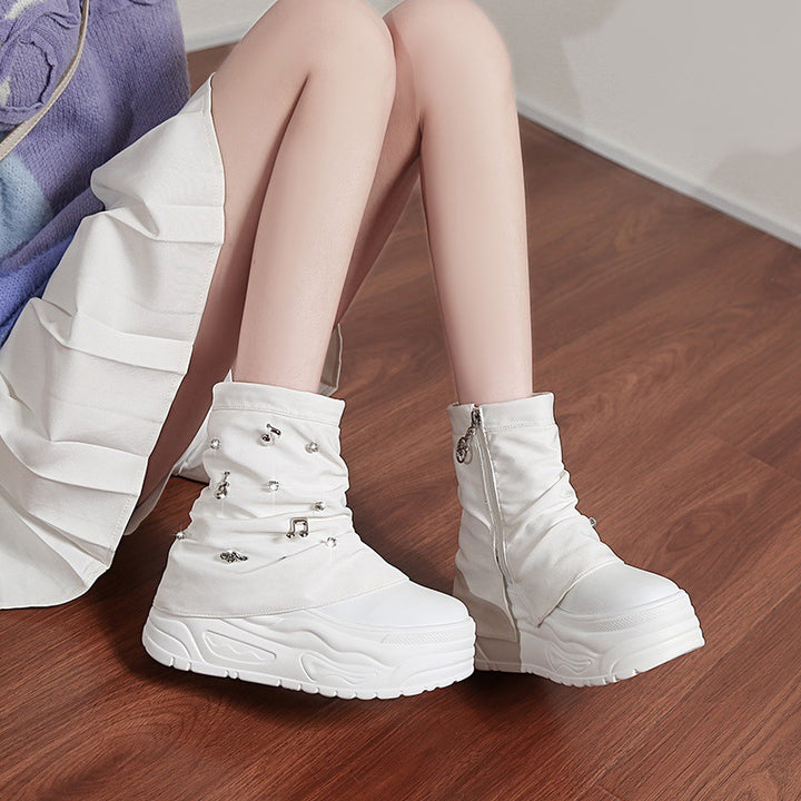 Ladies' ankle boots with gathered shaft and musical note decorative appliqués Mune Fashion