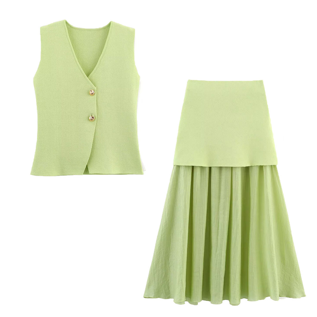 Women Two-Layer Chiffon Maxi Skirt with Smooth Hip Yoke and A-Line Fall Mune Fashion