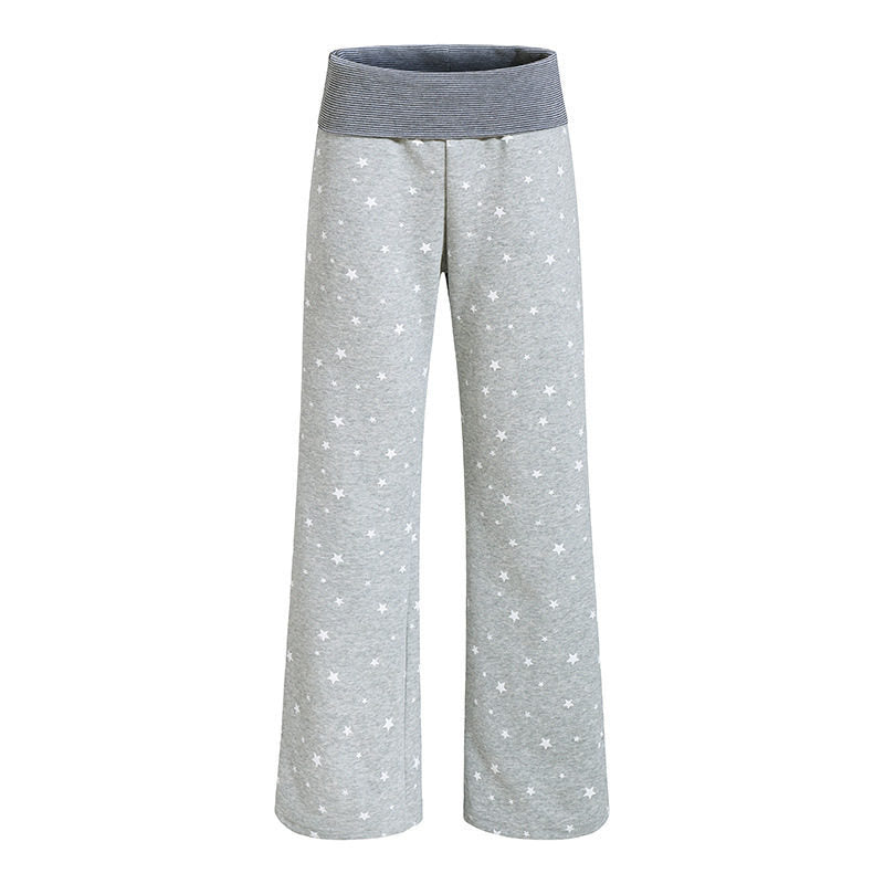 Women's lounge pants with wide leg, high ribbed waistband and star print Mune Fashion