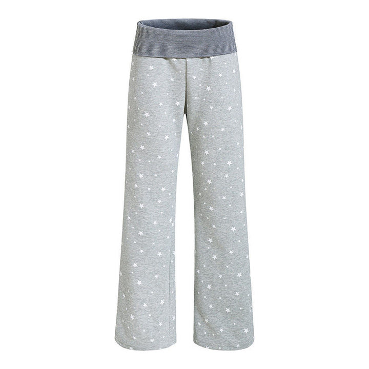 Women's lounge pants with wide leg, high ribbed waistband and star print Mune Fashion