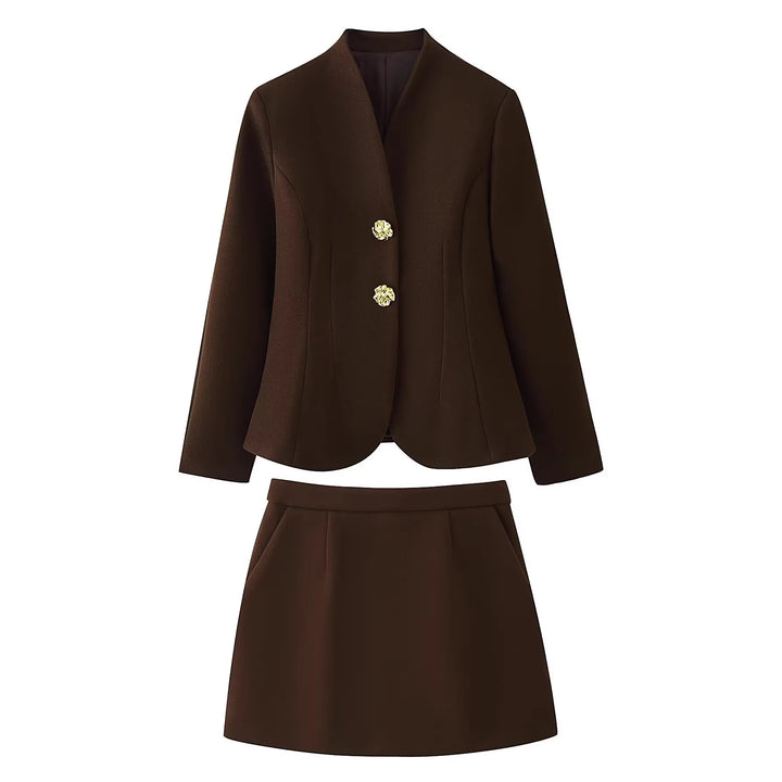 Women's Tailored Blazer with Stand Collar and Decorative Gold Buttons Mune Fashion