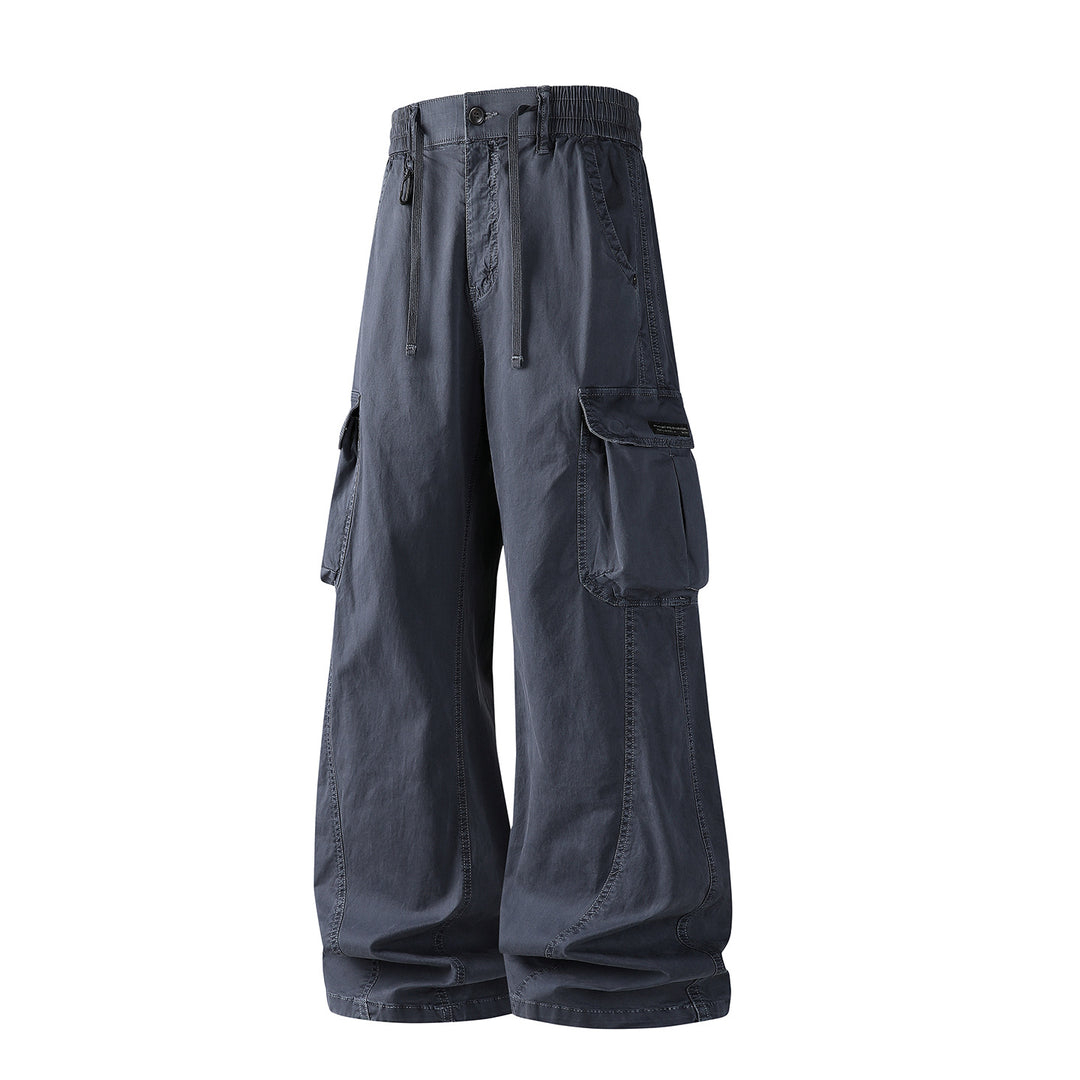 Men's Loose Utility Cargo Pants with Drawstring Waistband, Segment Seams and Large Flap Pockets Drune