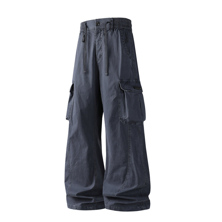 Men's Loose Utility Cargo Pants with Drawstring Waistband, Segment Seams and Large Flap Pockets Drune