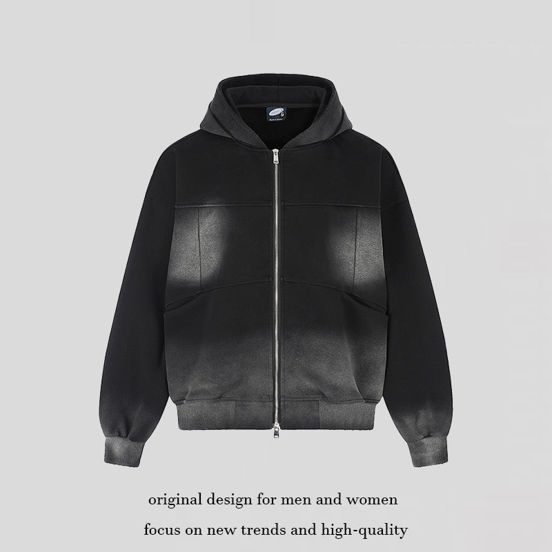 Unisex Hoodie Zip Jacket with Ombre Dyeing, Oversized Silhouette and Kangaroo Pockets Mune Fashion