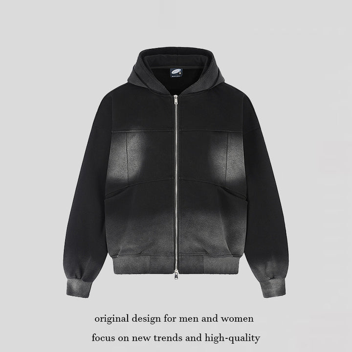 Unisex Hoodie Zip Jacket with Ombre Dyeing, Oversized Silhouette and Kangaroo Pockets Mune Fashion