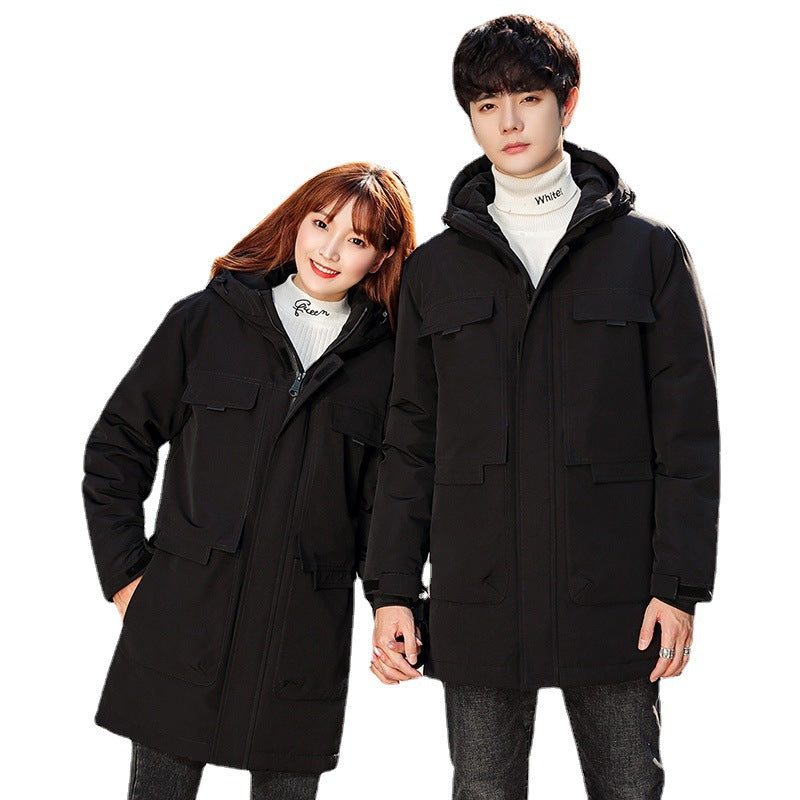 Unisex Padded Long Parka with Hood Multi-Pockets and Windproof Thermal Insulation Mune Fashion