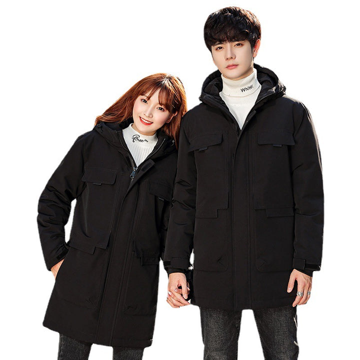 Unisex Padded Long Parka with Hood Multi-Pockets and Windproof Thermal Insulation Mune Fashion
