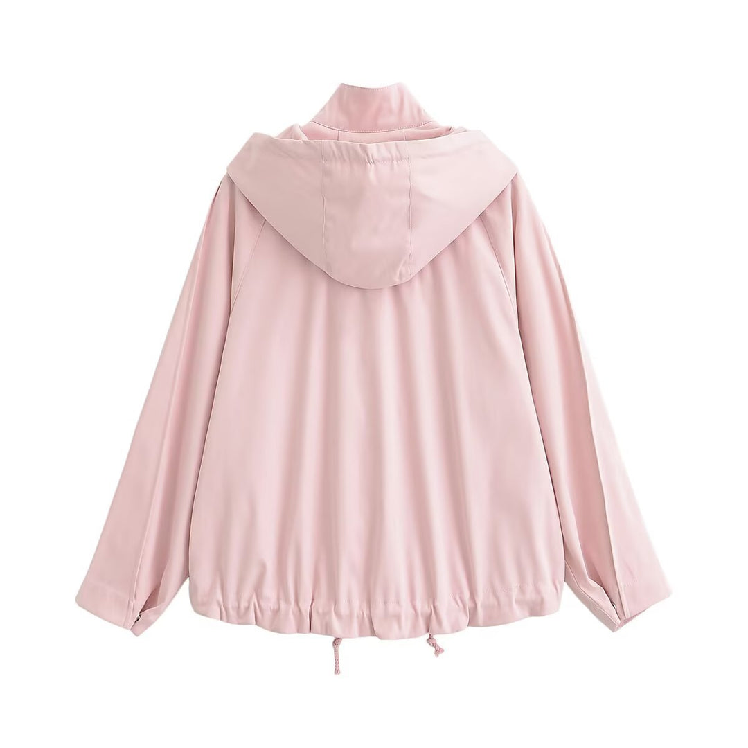 Women's Short Water-Repellent Hooded Jacket with Drawstring, Snap Button Placket, and Flap Pockets Mune Fashion