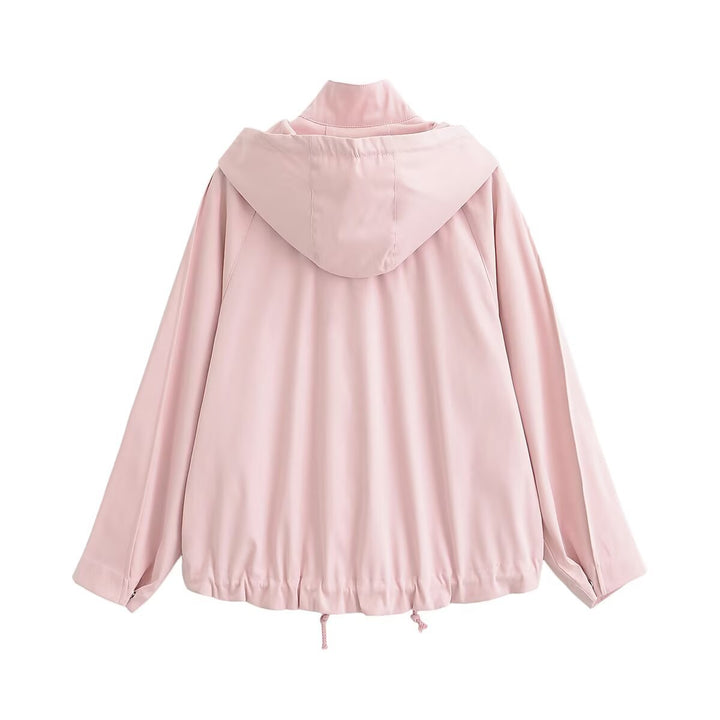 Women's Short Water-Repellent Hooded Jacket with Drawstring, Snap Button Placket, and Flap Pockets Mune Fashion