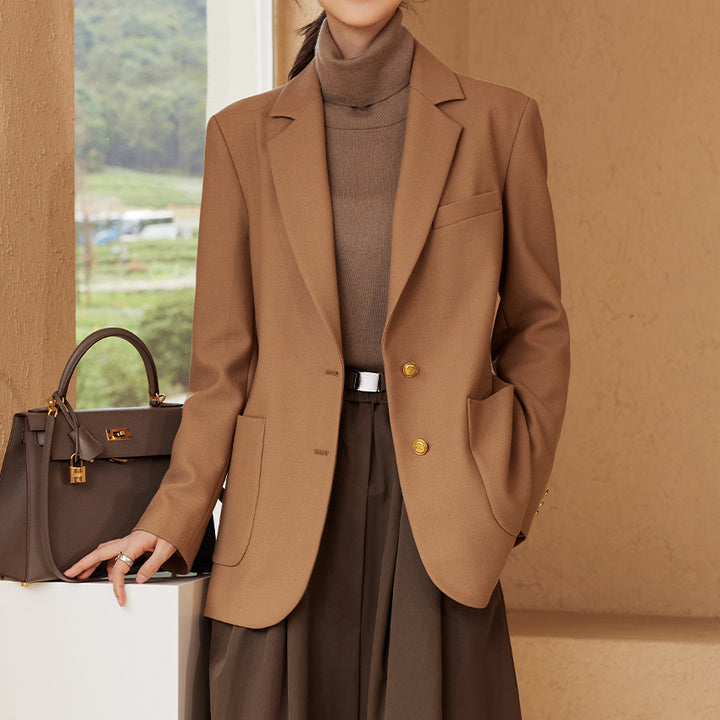 Women's Tailored Blazer Coat with Tie Belt, Flap Pockets and Notched Collar Mune Fashion