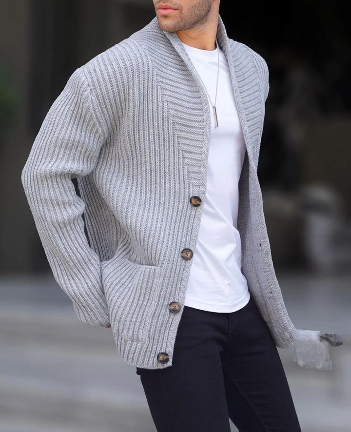 Men's Cardigan with Deep Neckline and Buttons Mune