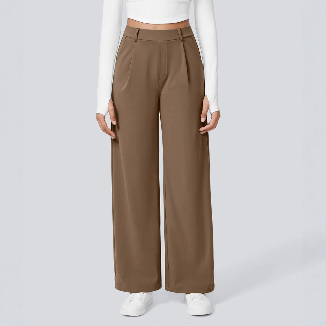 Ladies Elegant High-Waist Palazzo Pants with Front Pleats and Side Pockets Mune Fashion