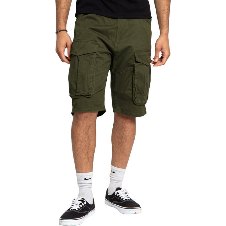 Men's cargo shorts with large flap pockets, straight leg, and loose knee length Mune Fashion