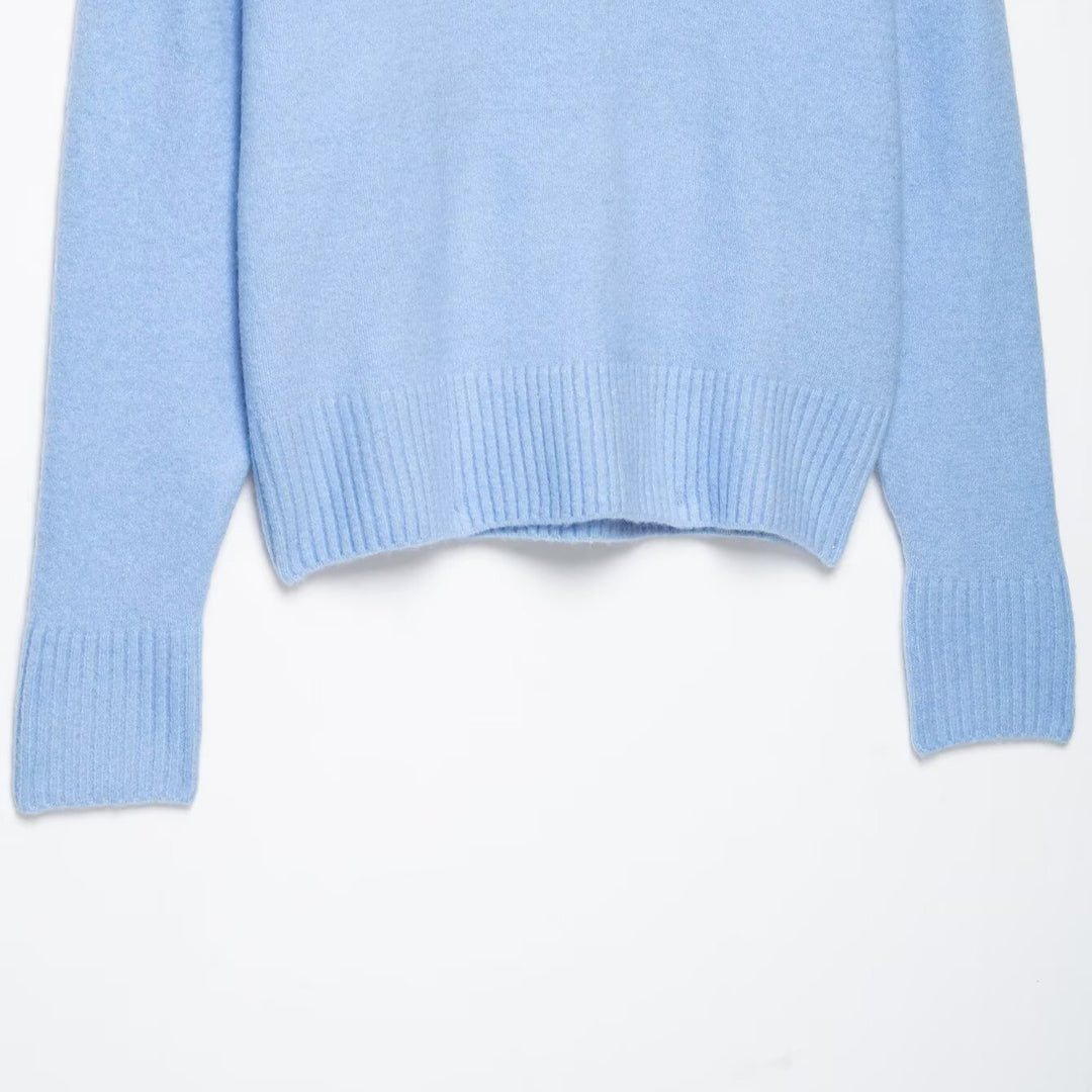 Women's Oversize V-Neck Fine Knit Sweater with Wide Ribbed Hem Mune Fashion