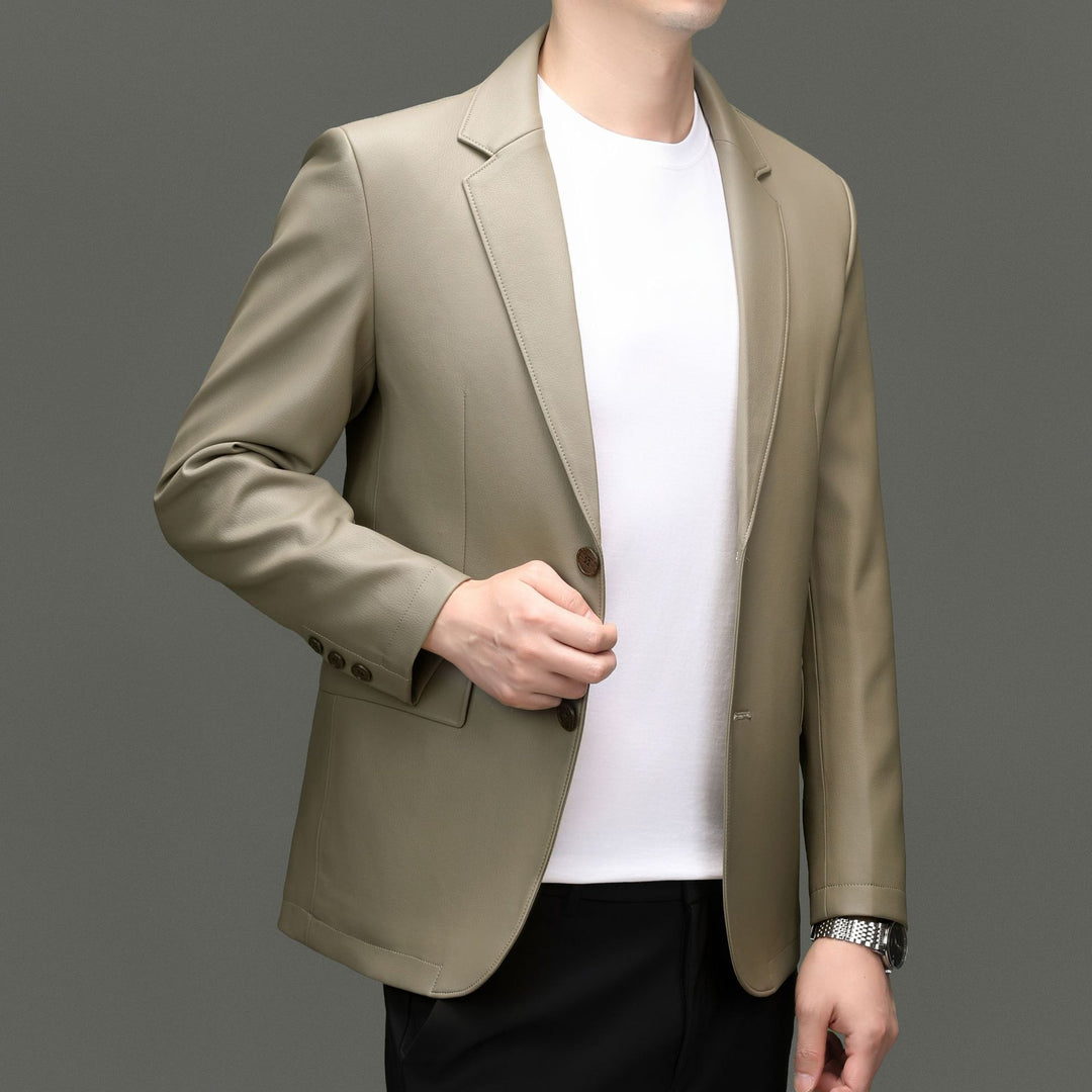 Men's Slim Jacket made of Faux Leather with Subtle Lapel and Single-Button Closure Mune Fashion