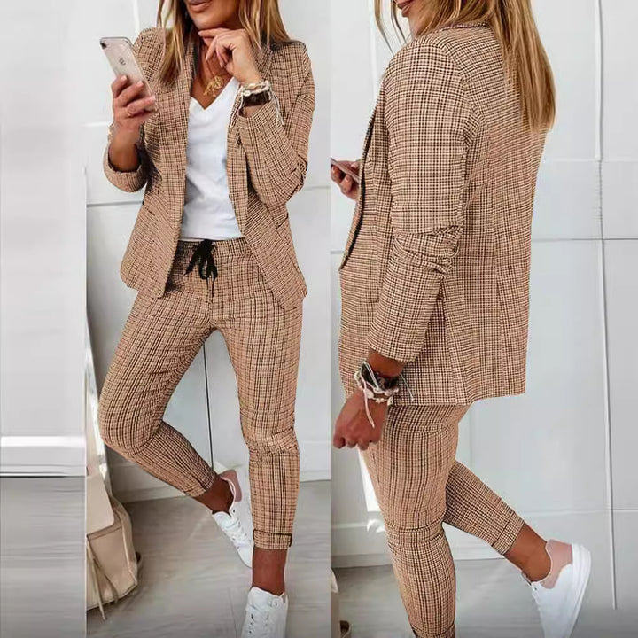 Women's Smart-Casual Blazer Set with open long blazer and tapered jog pants with drawstring Mune Fashion