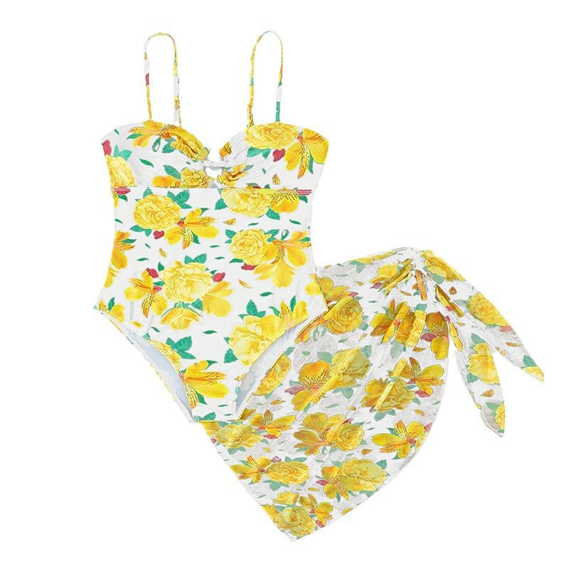 Women Elegant Swimsuit with Floral Wrap Mune Fashion