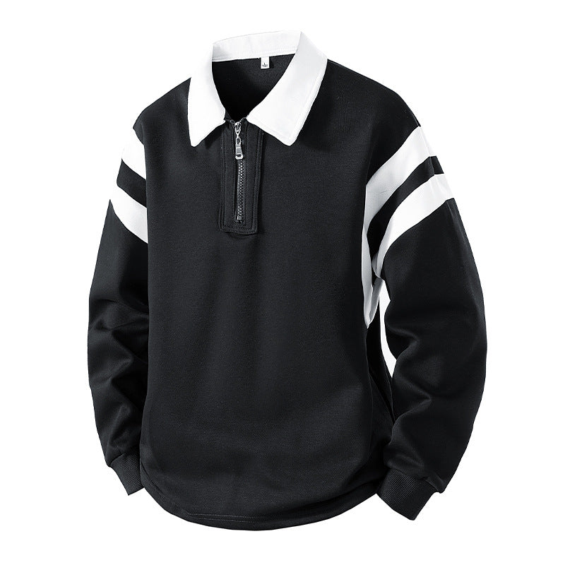 Men's Retro Sporty Rugby Pullovers with Half High Zipper and Contrasting Shirt Collar Mune Fashion