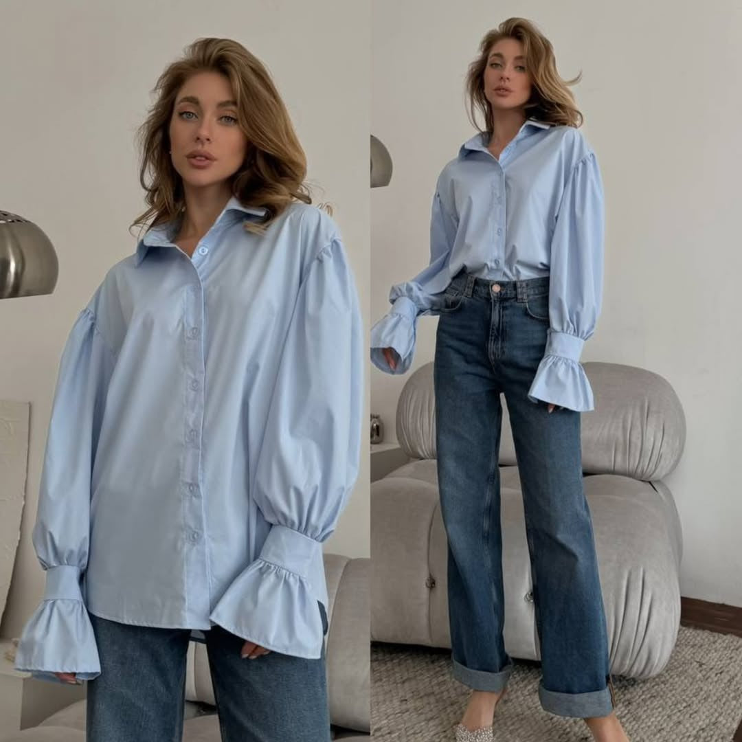Women's oversized blouse with ruffle cuffs and balloon sleeves Mune Fashion