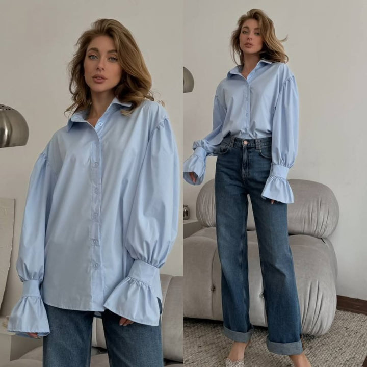 Women's oversized blouse with ruffle cuffs and balloon sleeves Mune Fashion