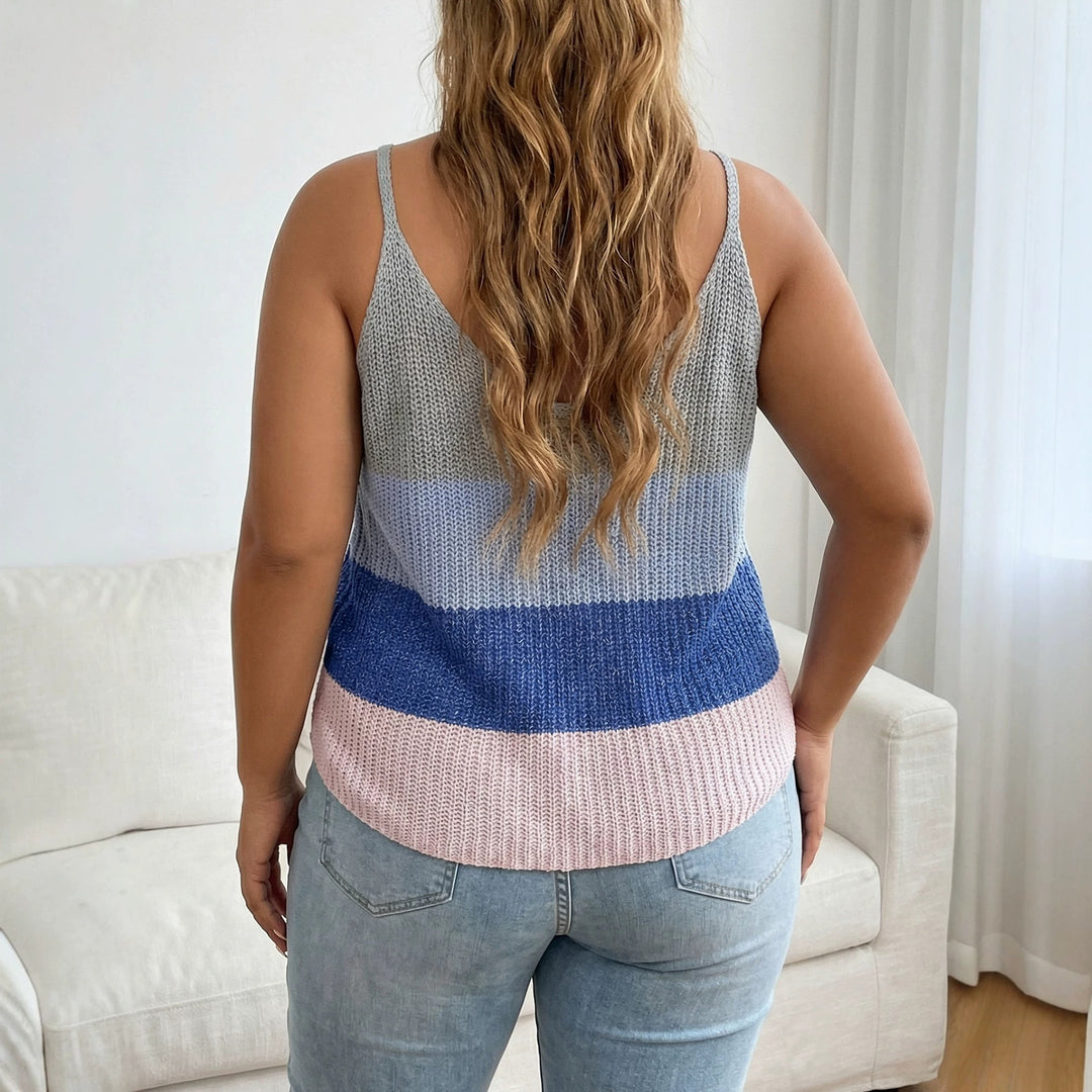 Women's lightweight knit top with V-neck and colorful pattern Mune Fashion