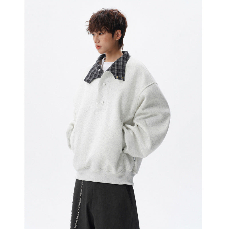 Unisex Oversized Sweatshirt with detachable checked collar and snap button placket Mune Fashion