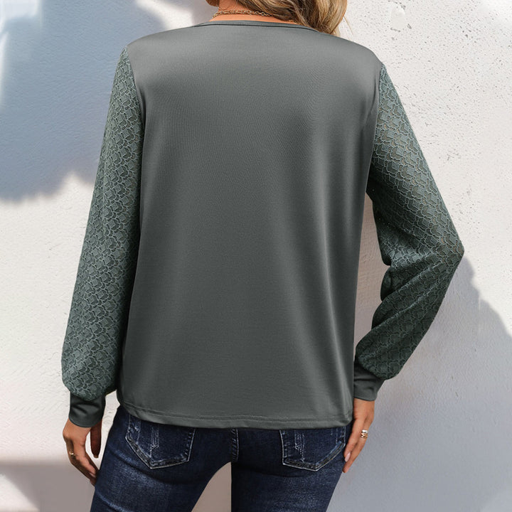 Ladies Elegant V-Neck Top with Lace Sleeves Mune Fashion