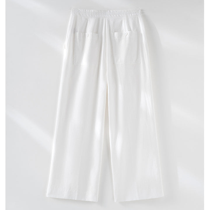 Women's Relaxed Palazzo Trousers made of Viscose-Linen with Pleat and Drawstring Mune Fashion