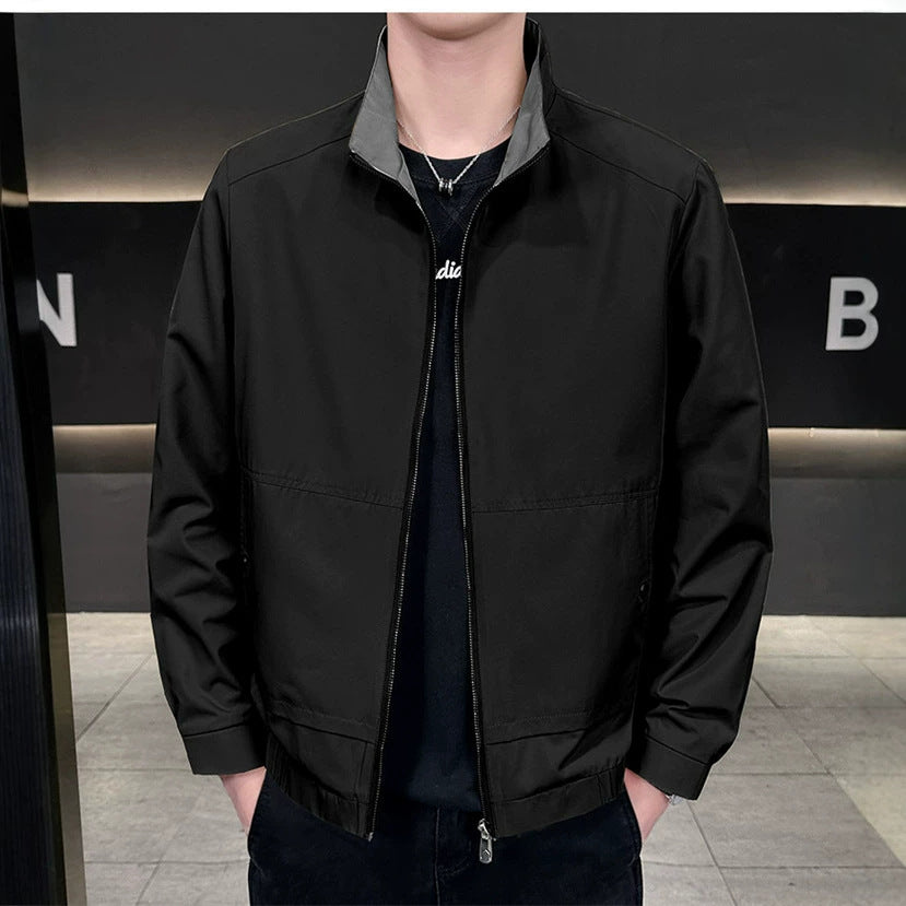 Men's Minimalistic City Zip Jacket made of microfiber with stand-up collar, concealed pockets, and elastic hem Mune Fashion