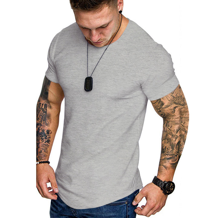 Men's figure-hugging round neck shirt with athletic cut elastic cotton-elastane mix and rounded hem Mune Fashion