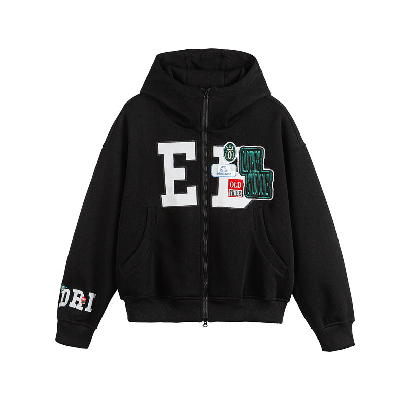 Unisex Oversize Hoodie Zip Jacket with Collegiate Patches Mune Fashion