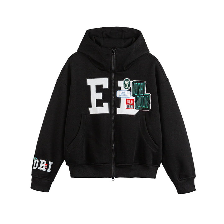 Unisex Oversize Hoodie Zip Jacket with Collegiate Patches Mune Fashion