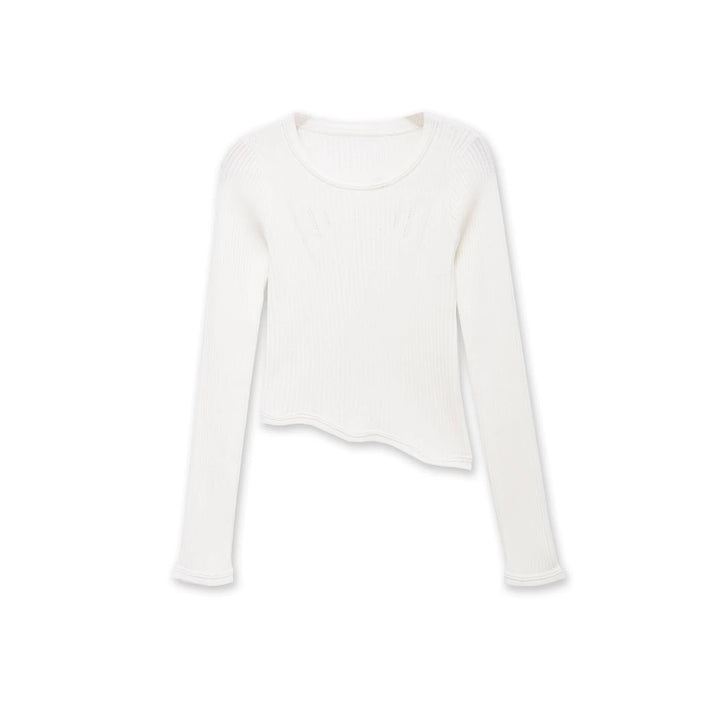 Women's ribbed long sleeve with asymmetrical wave hem Mune Fashion