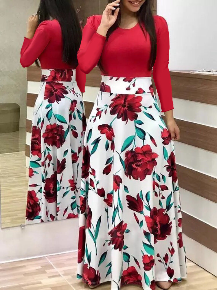 Women's Flowing Maxi Skirt with High Waist and Large Floral Print Mune Fashion
