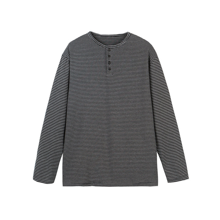 Unisex Striped Henley Long Sleeve Shirt with Button Placket and Oversized Cut Mune Fashion