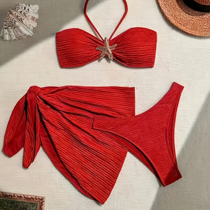 Women's bandeau bikini set with playful wrap skirt and sparkling starfish detail Mune Fashion