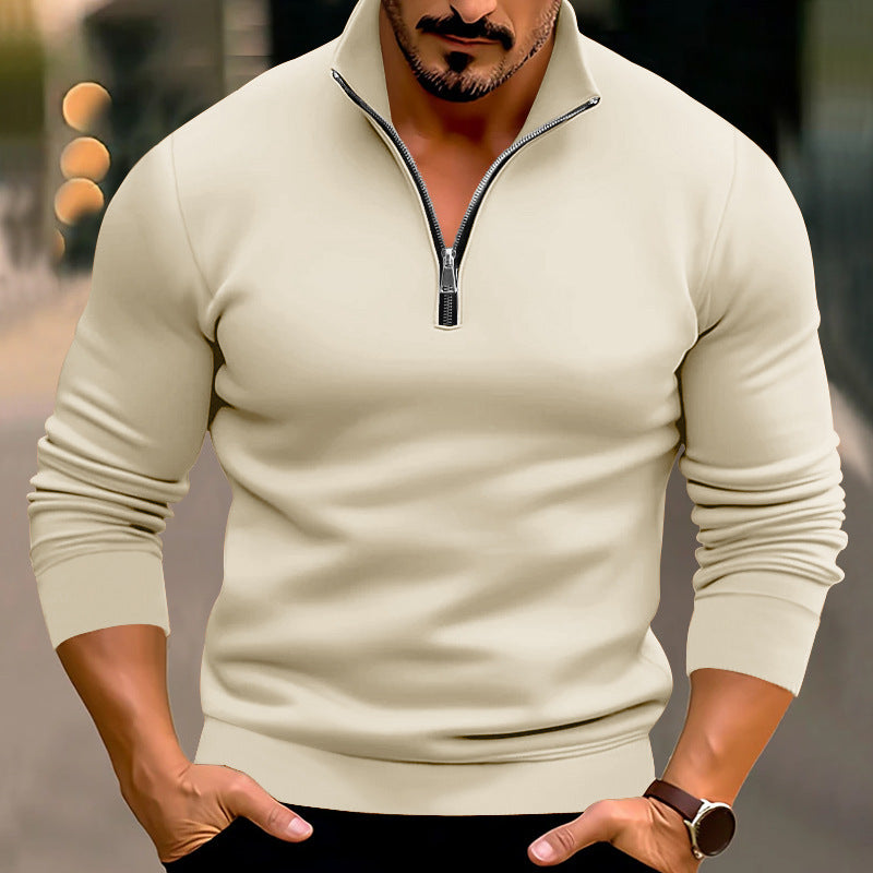 Men's fitted fine knit pullover with short zipper and stand-up collar Mune Fashion
