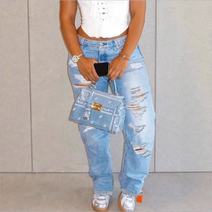Women High-Waisted Relaxed-Fit Straight Jeans with pronounced Destroyed Details Mune Fashion