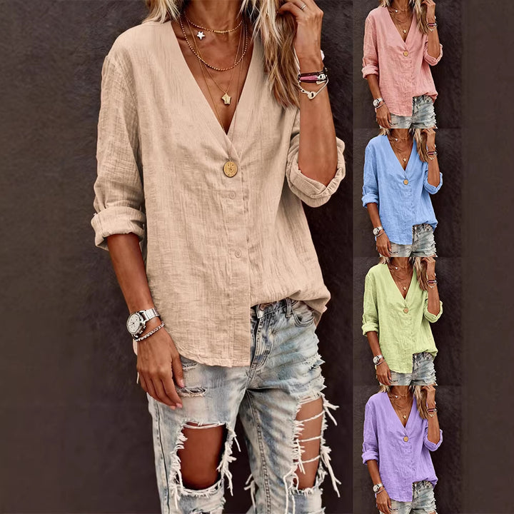 Ladies Lightweight V-Neck Blouse made of breathable material Mune Fashion