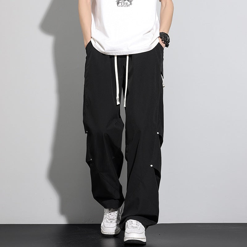 Men's Utility Cargo Lounge Pants with Drawstring Waist, Multiple Pockets & Wide Leg Mune Fashion