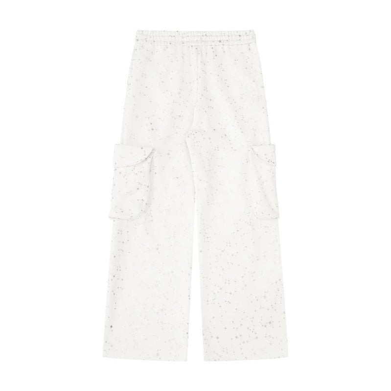 Women's Extra Wide Cargo Palazzo Sweatpants with Drawstring Waistband and Decorative Wing Appliqués Mune Fashion