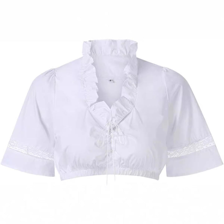 Women's traditional Dirndl blouse with ruffle neckline and lace trim as well as three-quarter sleeves Mune Fashion