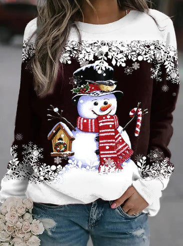 Women's Christmas Sweatshirt with Snowman Design and Round Neckline Mune Fashion